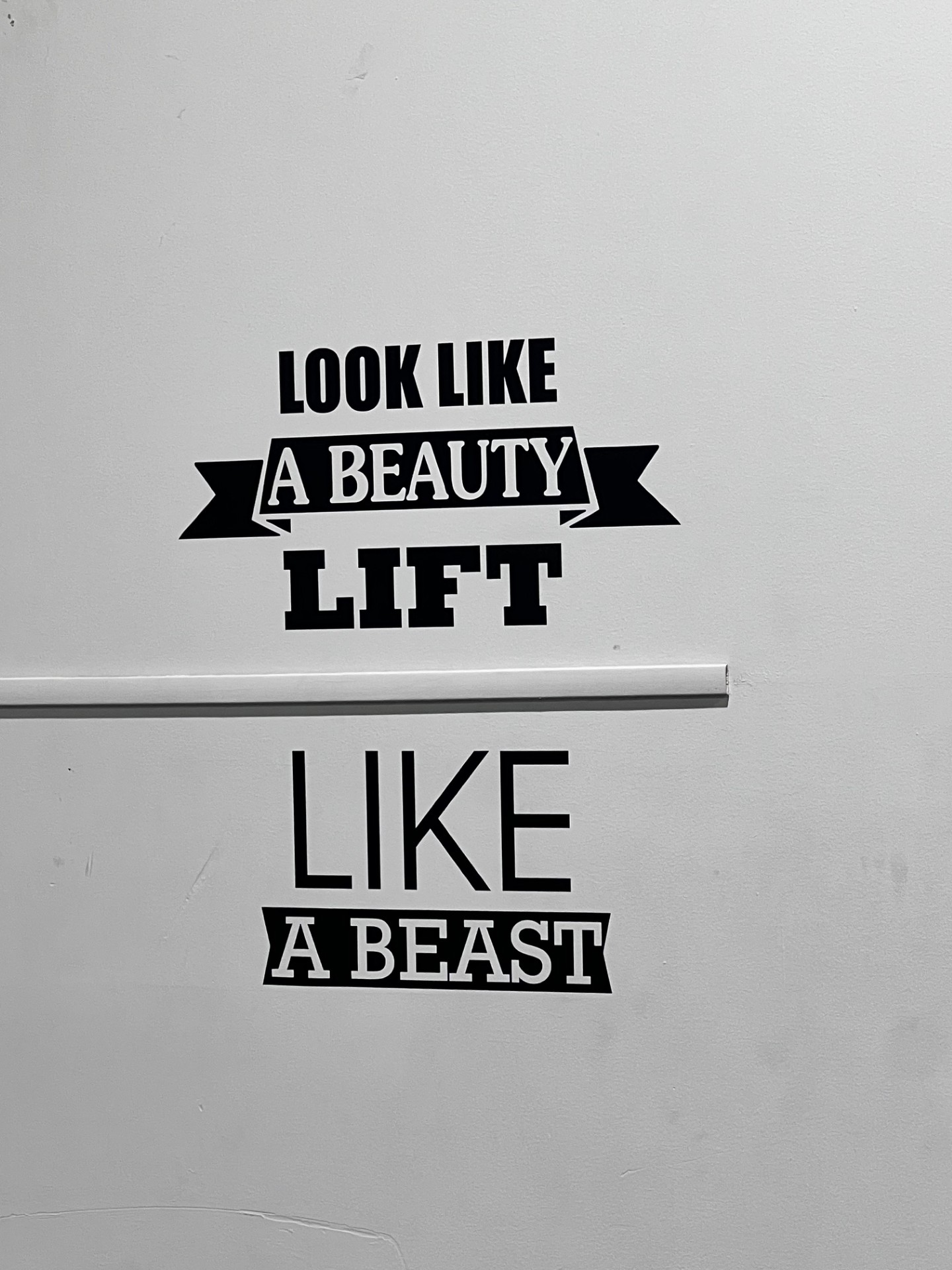 Look like a beauty, lift like a beast wall graphic at TK Fitness